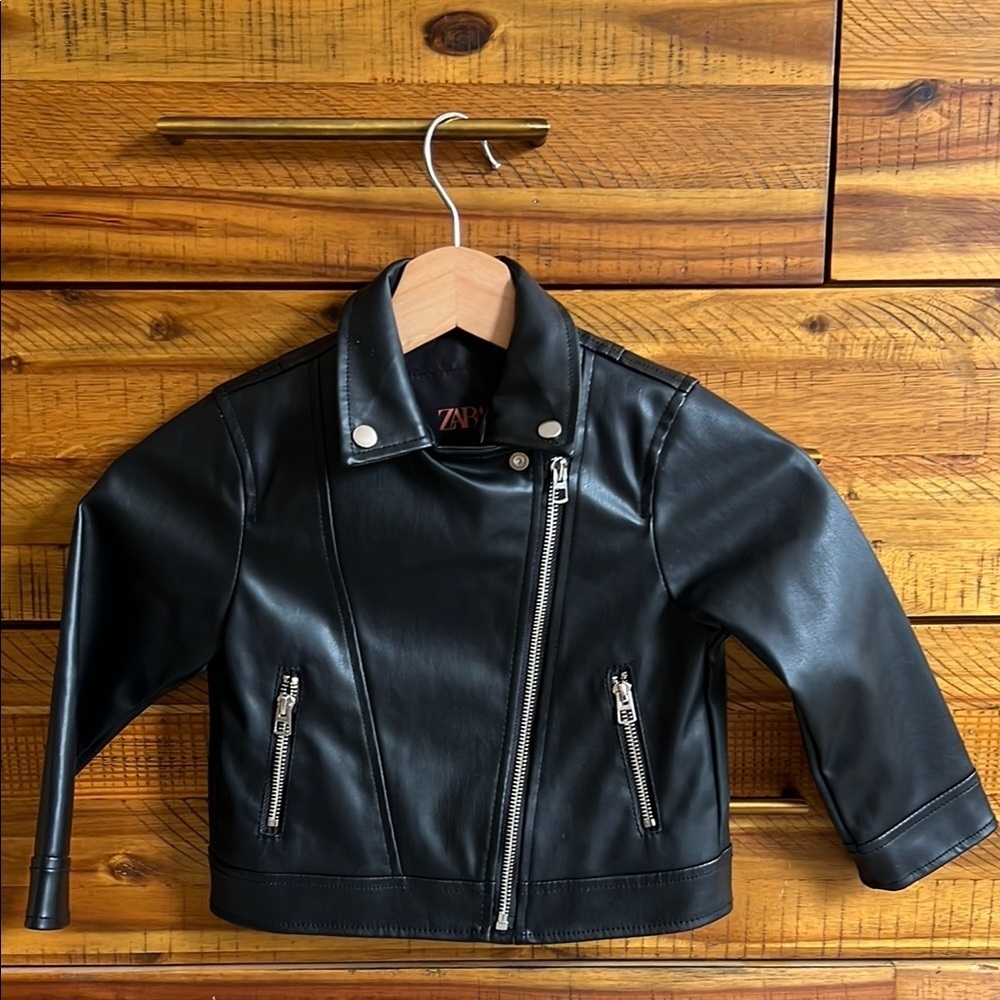 Zara Kids Black Faux Leather Moto Jacket